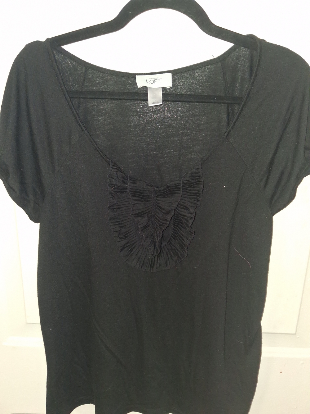LOFT Black Short Sleeve Ruffle Accent Women's Top